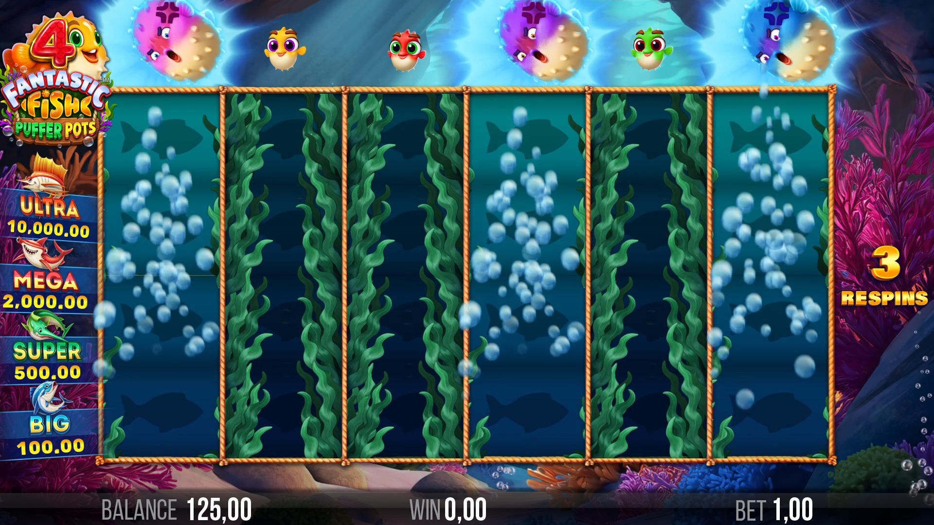 4_Fantastic_Fish_Puffer_Pots_Screenshot_Respins_Reel_Unlock 4 Fantastic Fish Puffer Pots Puffer Respins Screenshot