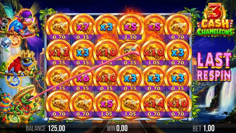 3_Cash_Chameleon_Licking_Frenzy_Screenshot 3 Cash Chameleons Chameleons Respins Screenshot