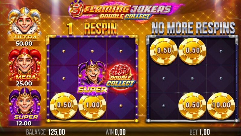 3_Flaming_Jokers_Double_Collect_Respins_Collect_Screenshot 3 Flaming Jokers Double Up Screenshot