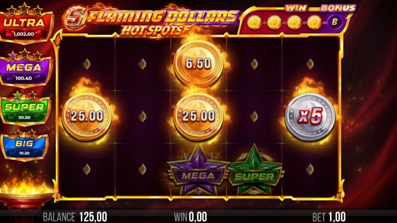 5_Flaming_Dollars_Hot_Spots_Multiplier_Win_Screenshot 5 Flaming Dollars Hot Spots Coin Ways Screenshot